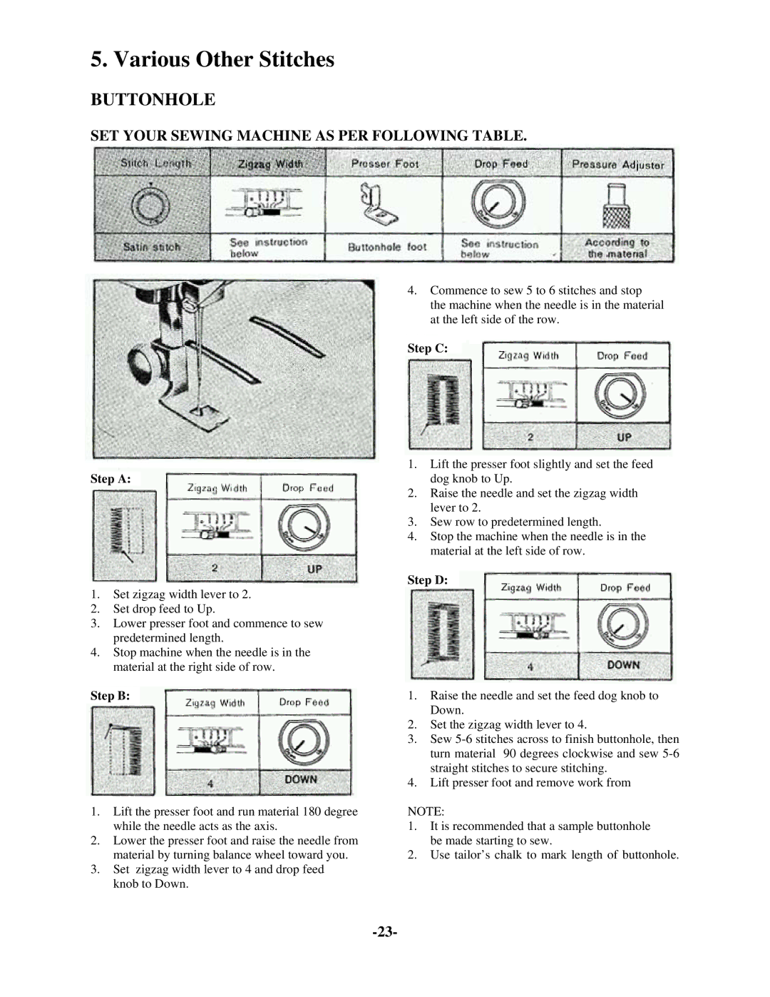 Brother 681B-UG manual Various Other Stitches, Buttonhole 