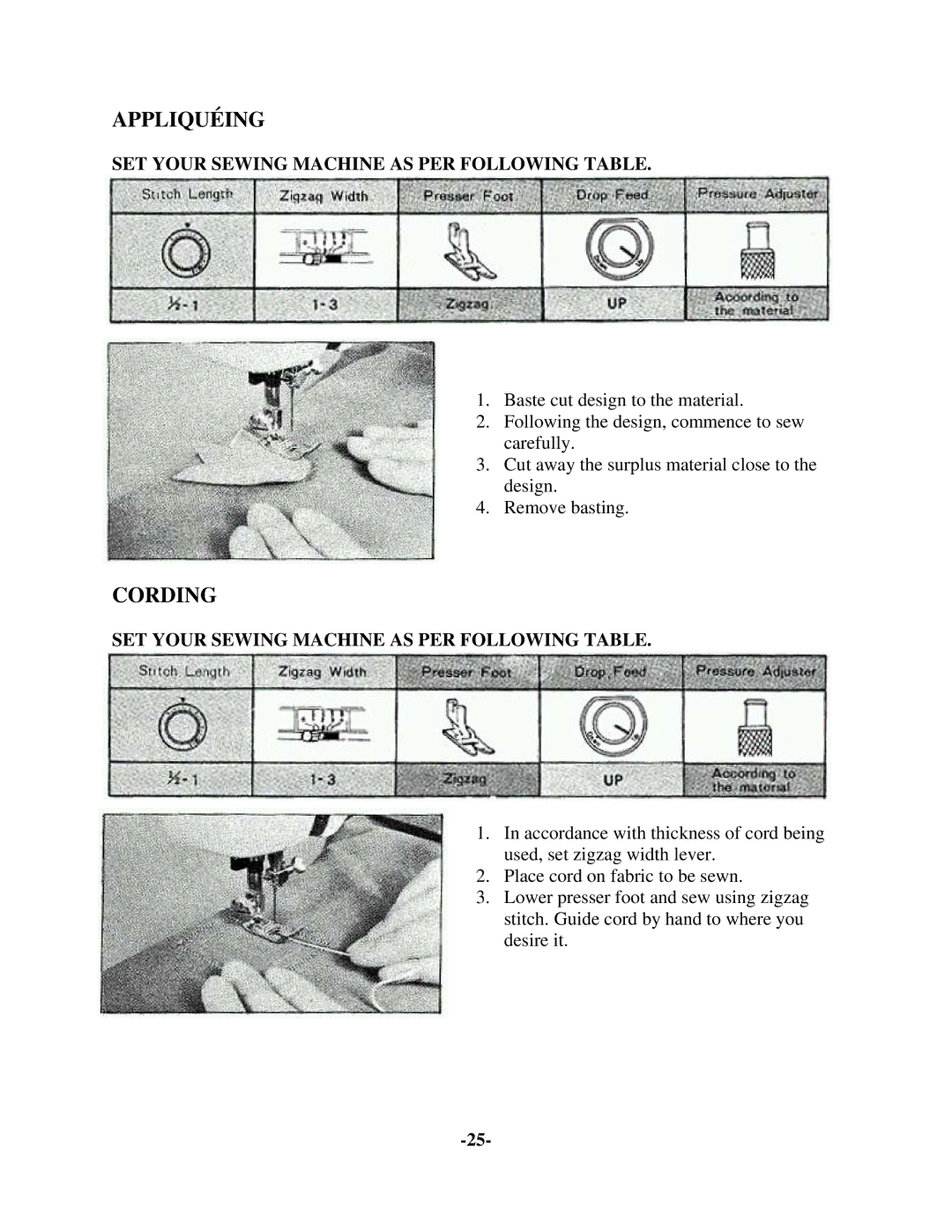 Brother 681B-UG manual Appliquéing, Cording 