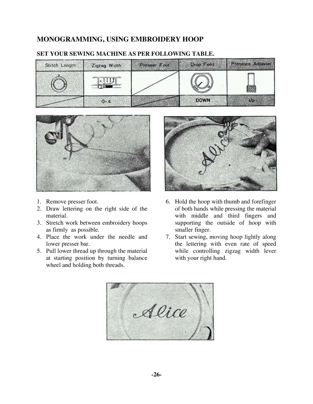 Brother 681B-UG manual MONOGRAMMING, Using Embroidery Hoop 