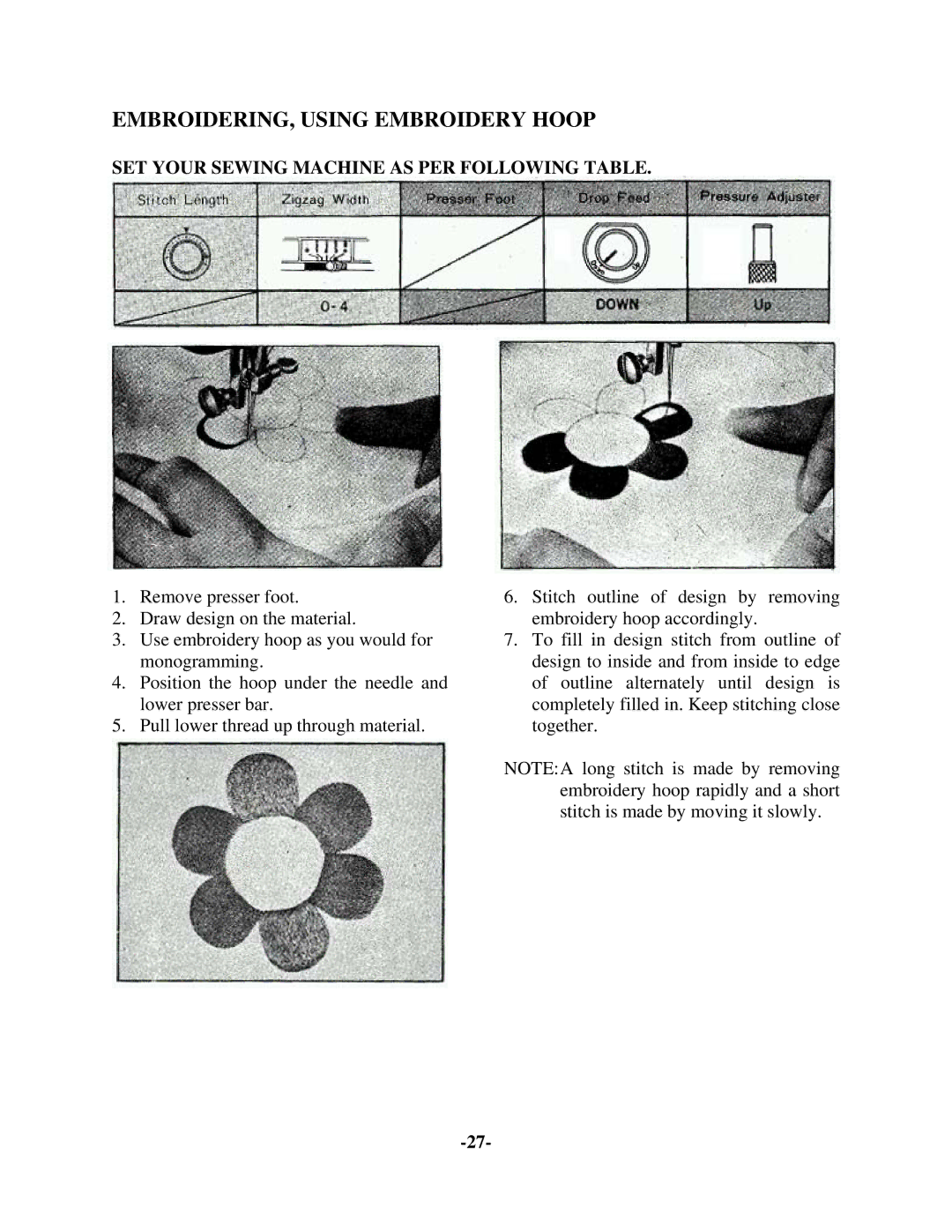 Brother 681B-UG manual EMBROIDERING, Using Embroidery Hoop 