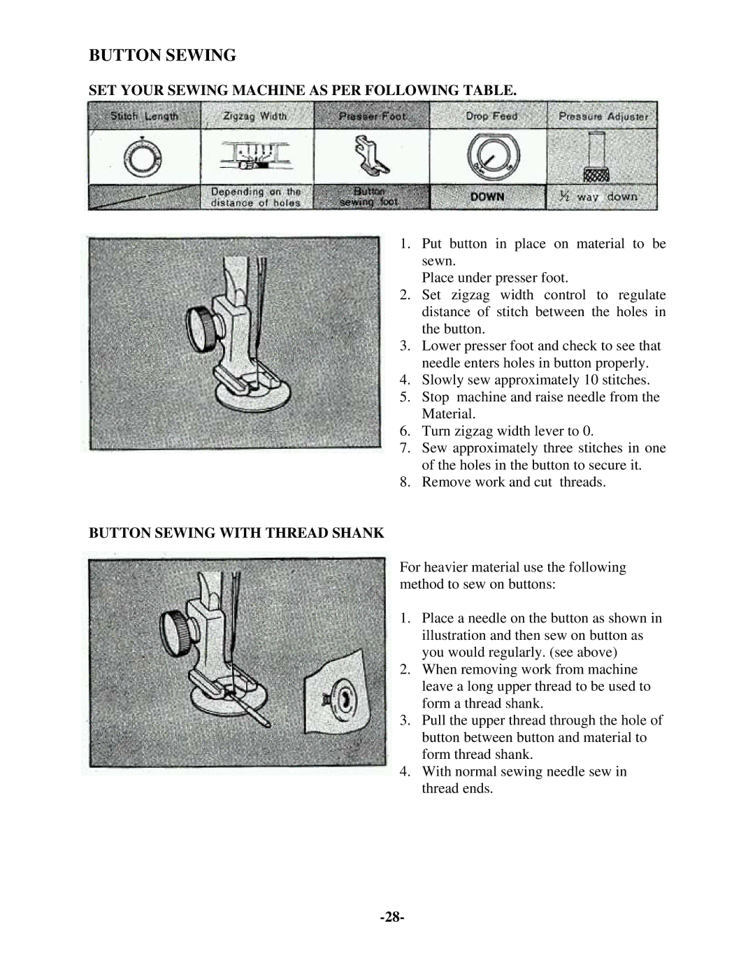 Brother 681B-UG manual Button Sewing with Thread Shank 