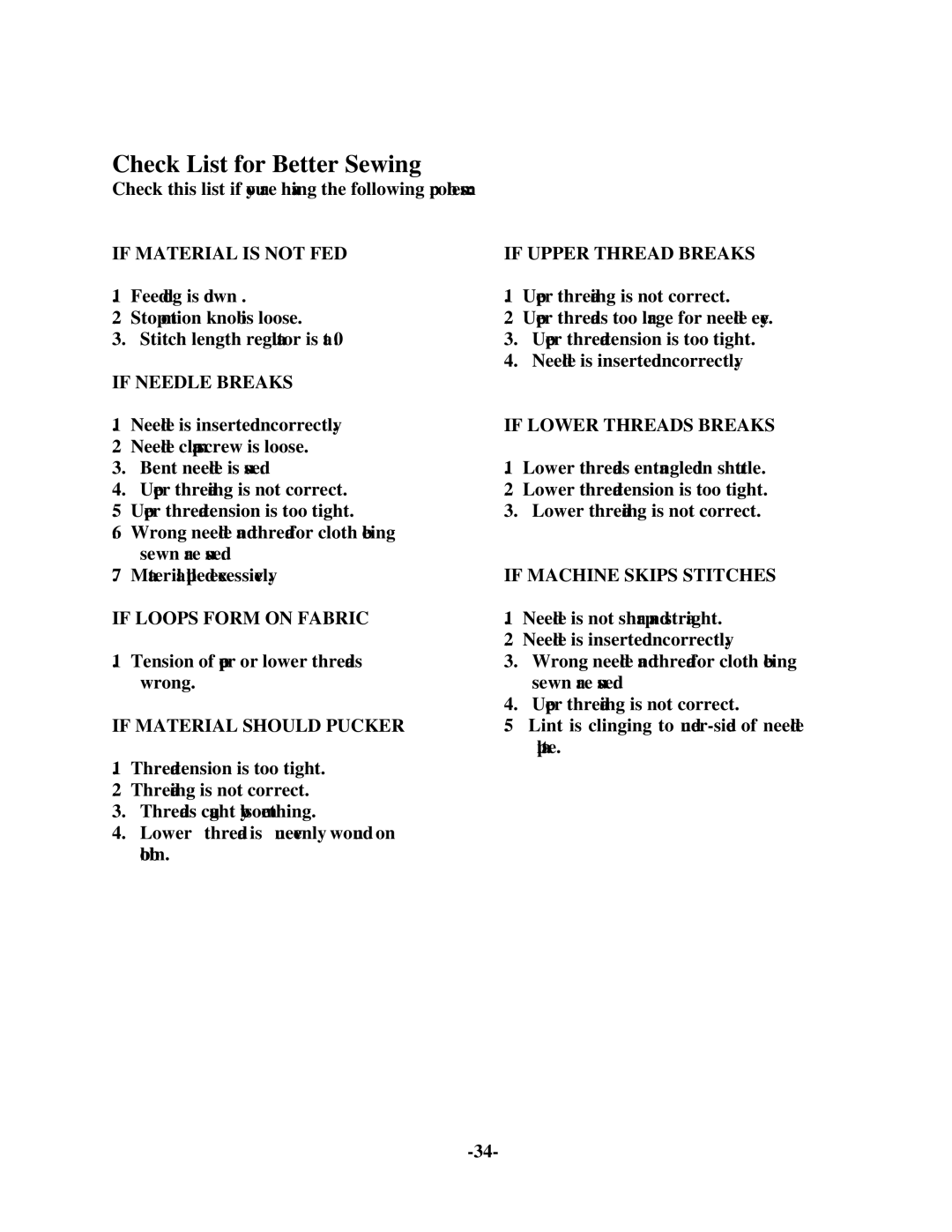 Brother 681B-UG manual Check List for Better Sewing 