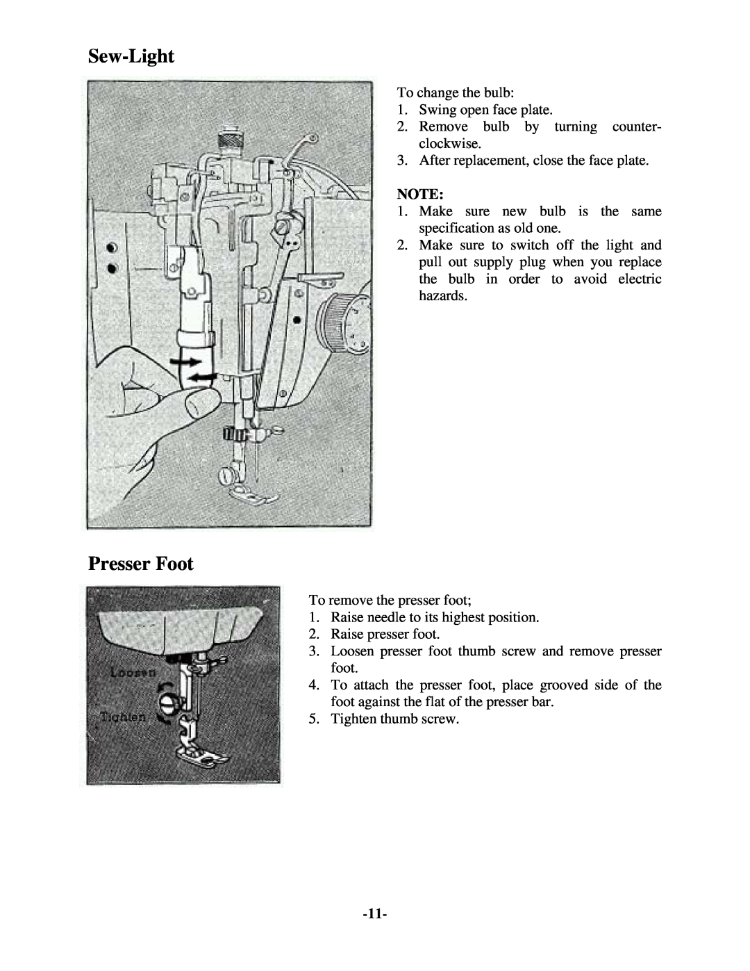 Brother 681B-UG manual Sew-Light, Presser Foot 