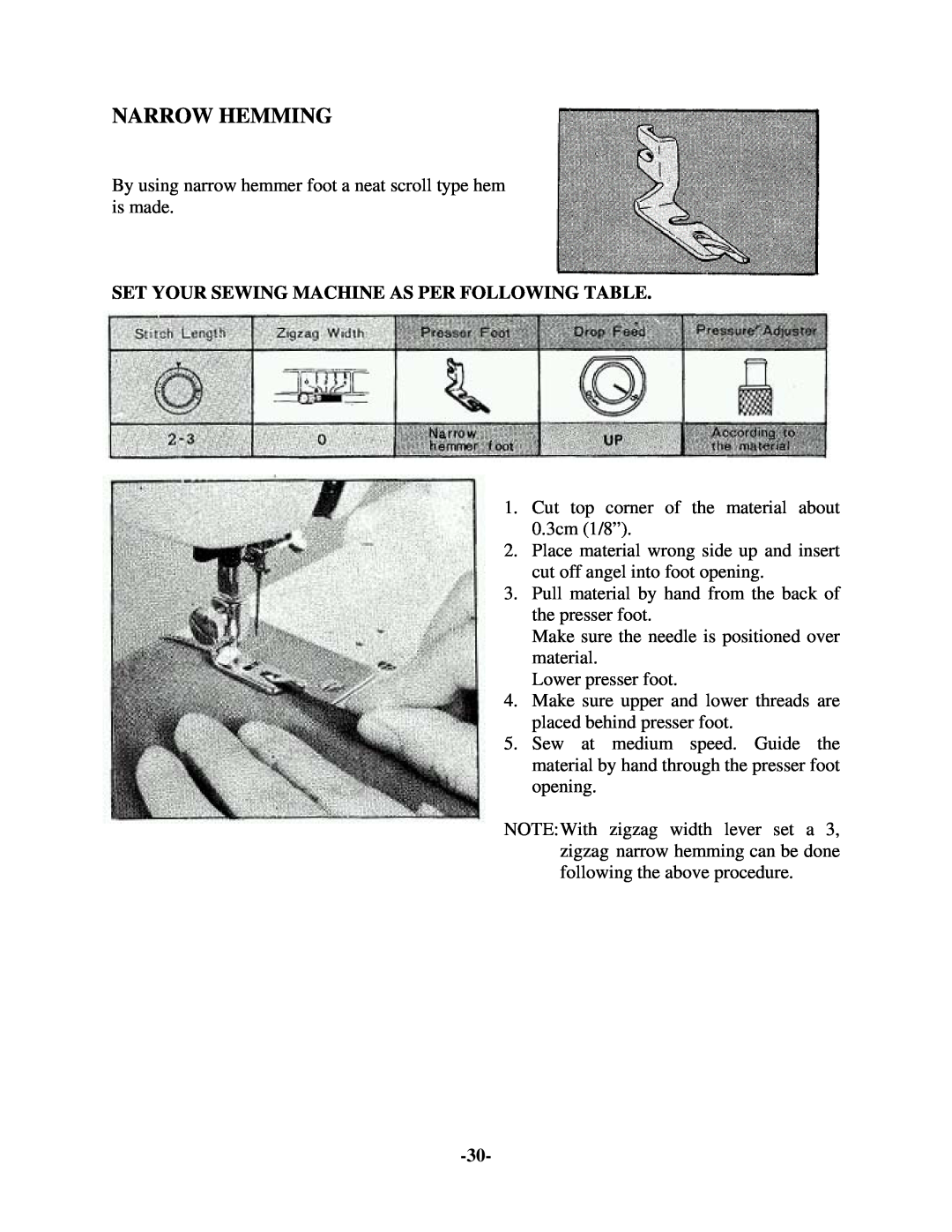 Brother 681B-UG manual Narrow Hemming, Set Your Sewing Machine As Per Following Table 