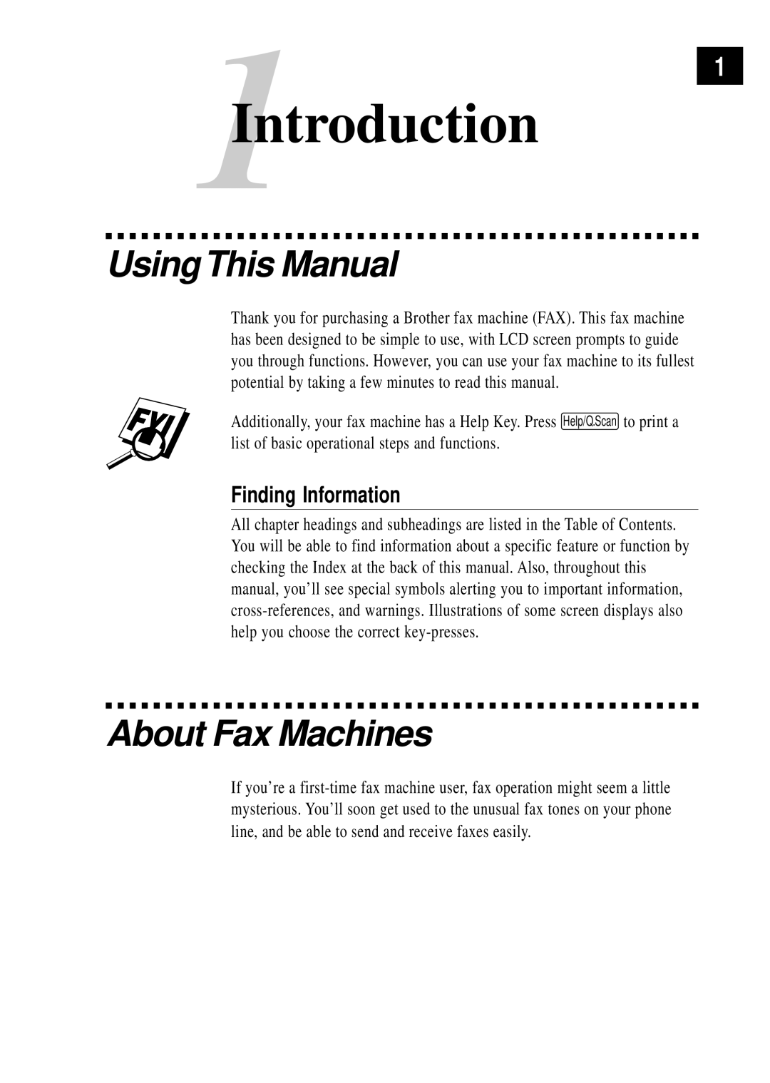 Brother 770, 750 owner manual 1Introduction, UsingThis Manual, About Fax Machines, Finding Information 