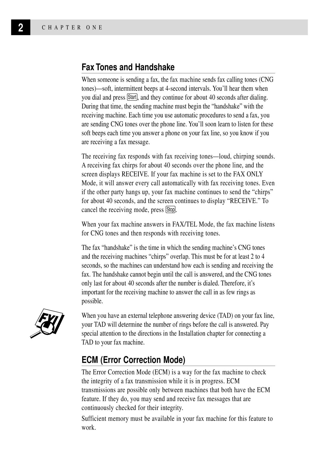 Brother 750, 770 owner manual Fax Tones and Handshake, ECM Error Correction Mode 