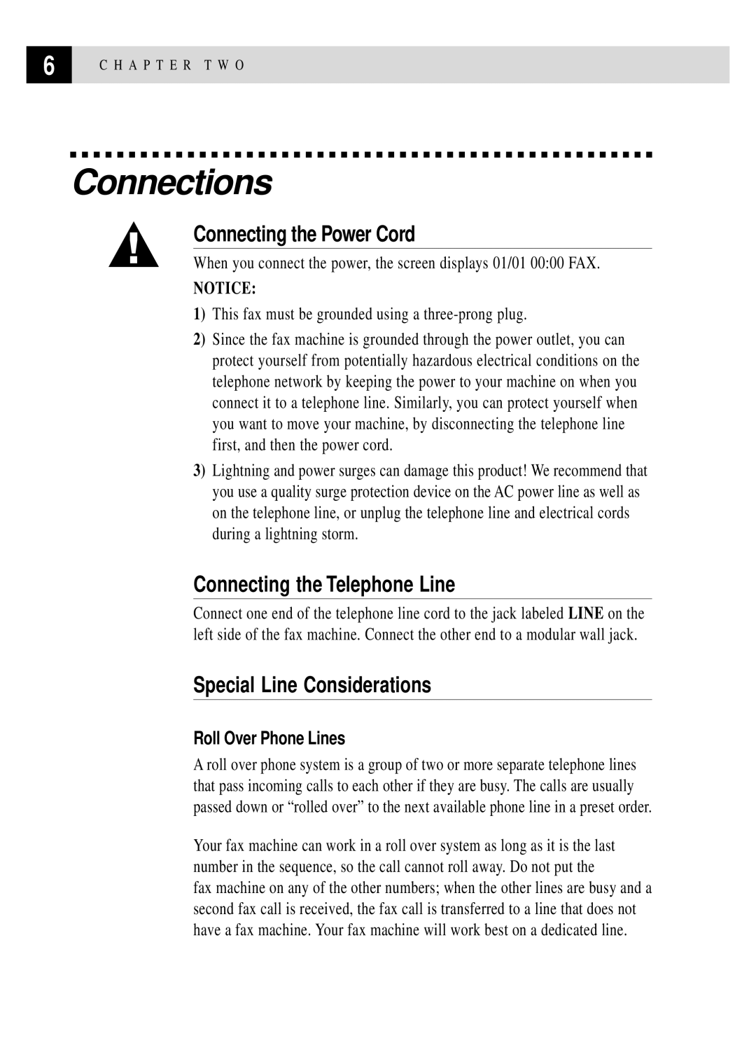 Brother 750, 770 Connections, Connecting the Power Cord, Connecting the Telephone Line, Special Line Considerations 