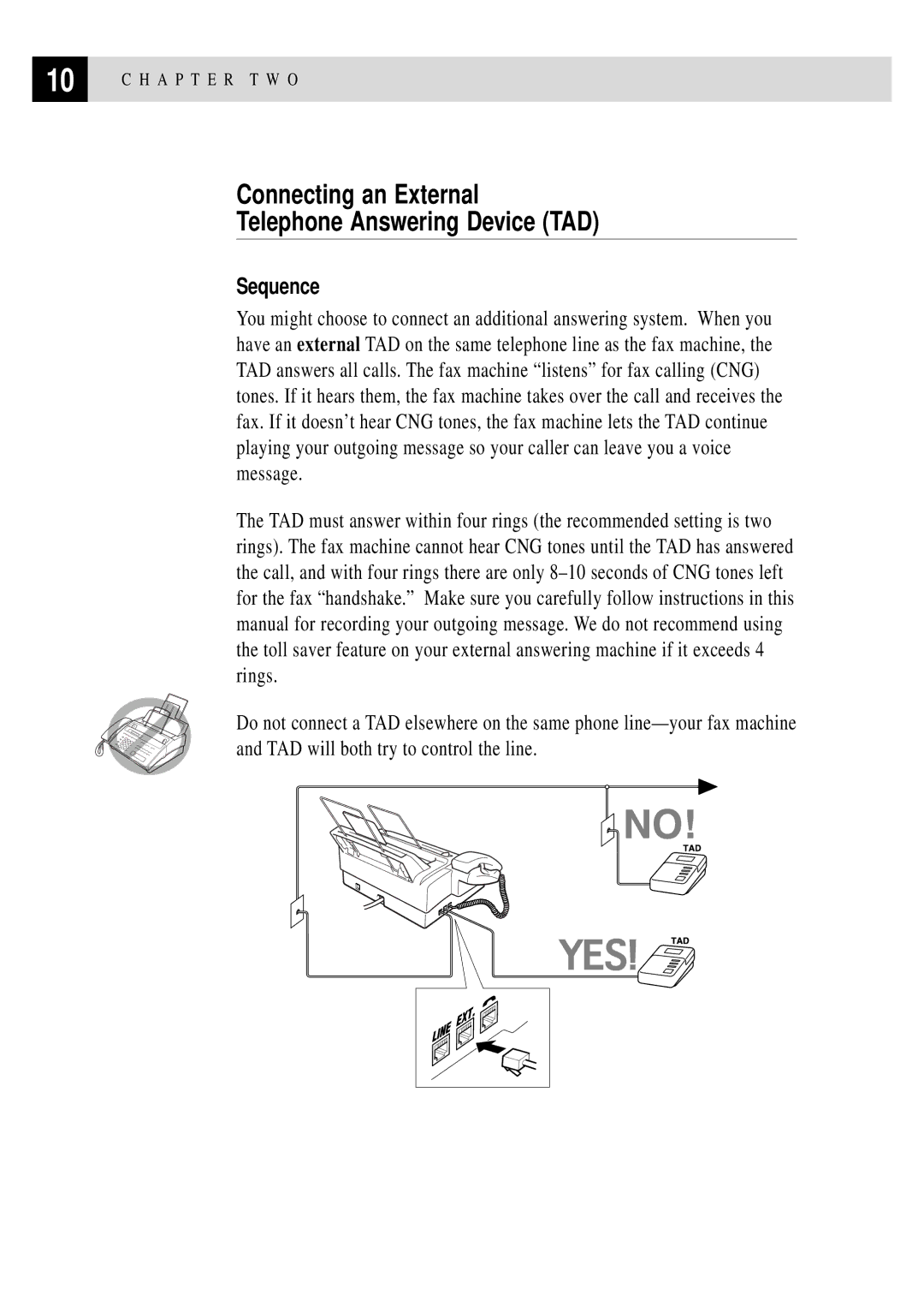 Brother 750, 770 owner manual Connecting an External Telephone Answering Device TAD, Sequence 