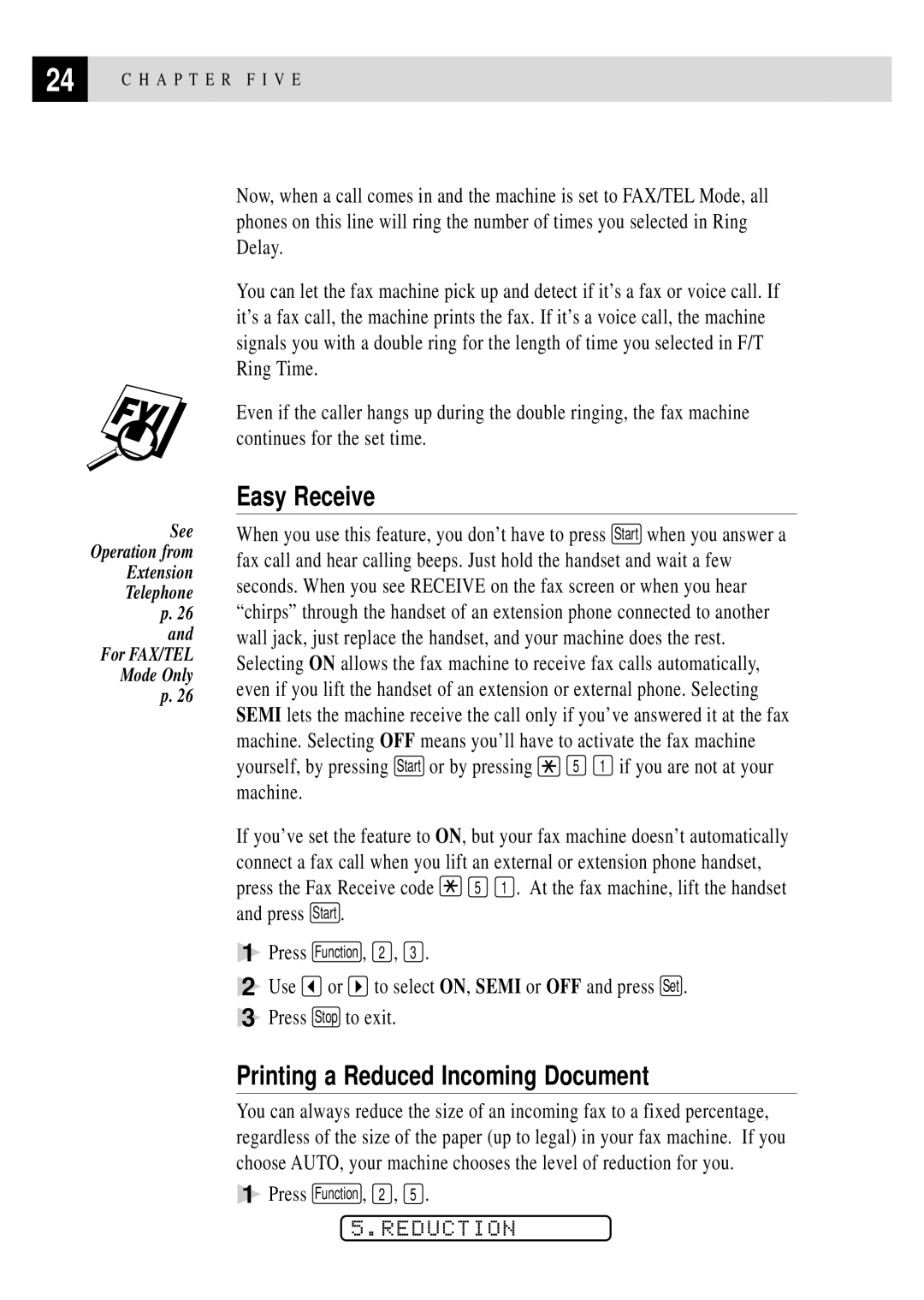 Brother 750, 770 owner manual Easy Receive, Printing a Reduced Incoming Document, Reduction 