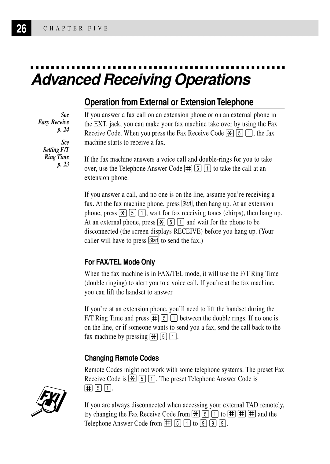 Brother 750, 770 Advanced Receiving Operations, Operation from External or Extension Telephone, For FAX/TEL Mode Only 