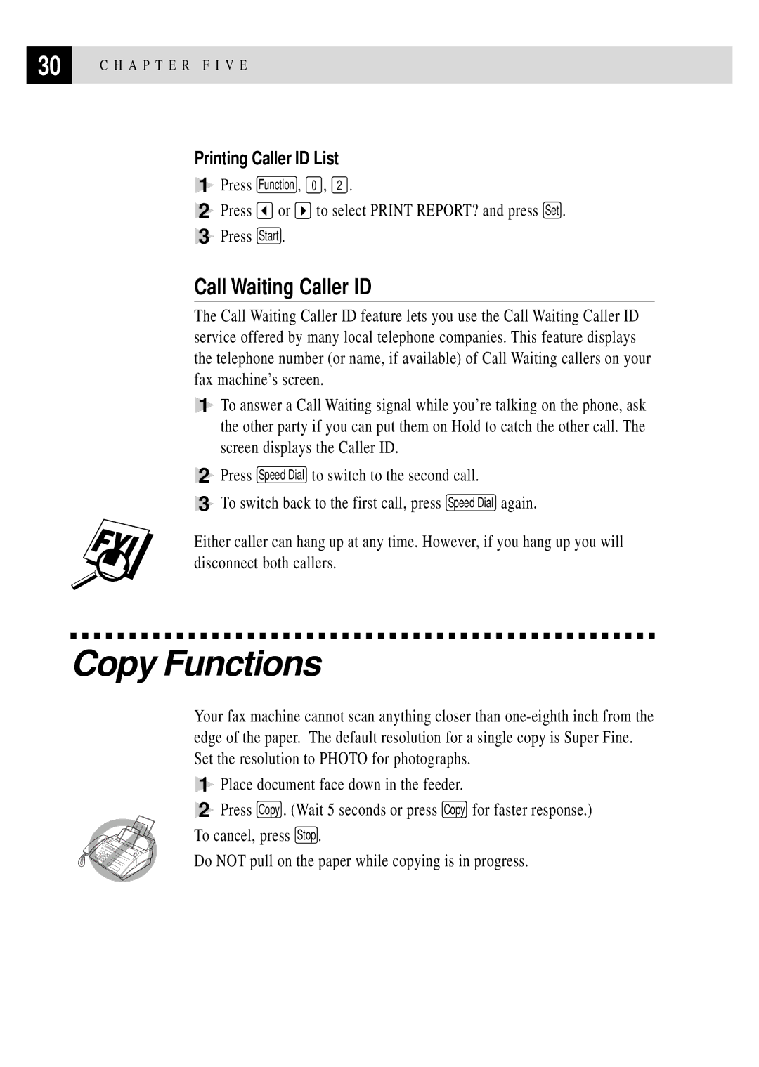 Brother 750, 770 owner manual Copy Functions, Call Waiting Caller ID, Printing Caller ID List 