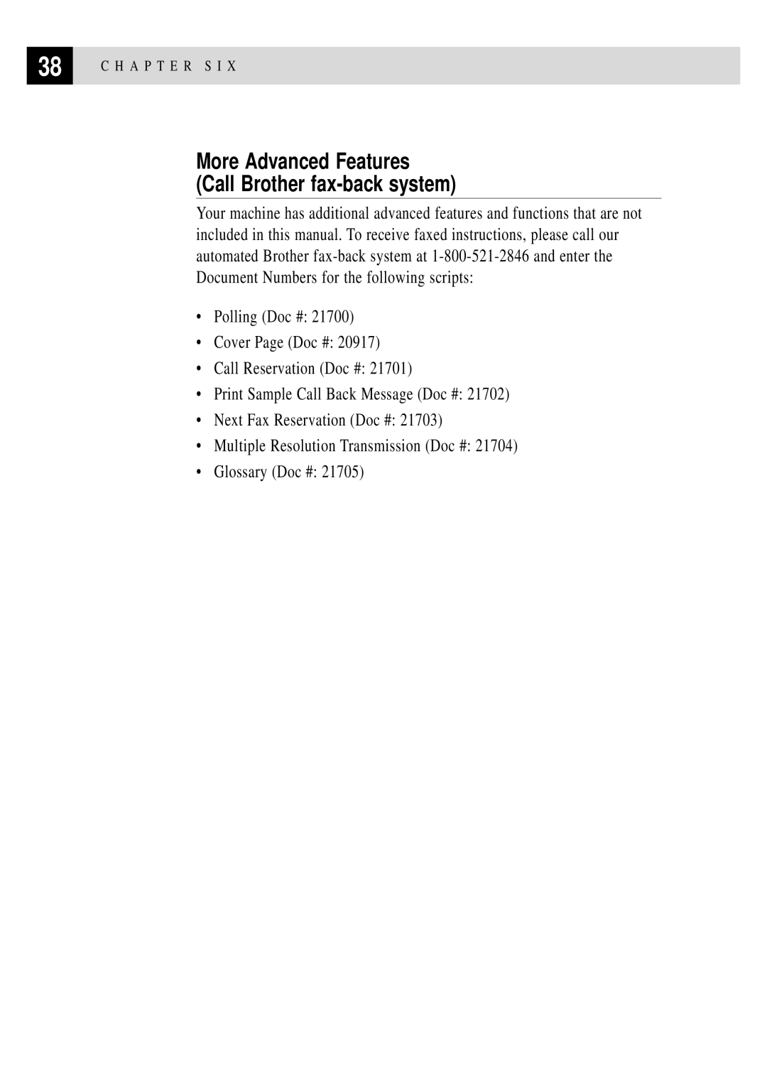 Brother 750, 770 owner manual More Advanced Features Call Brother fax-back system 