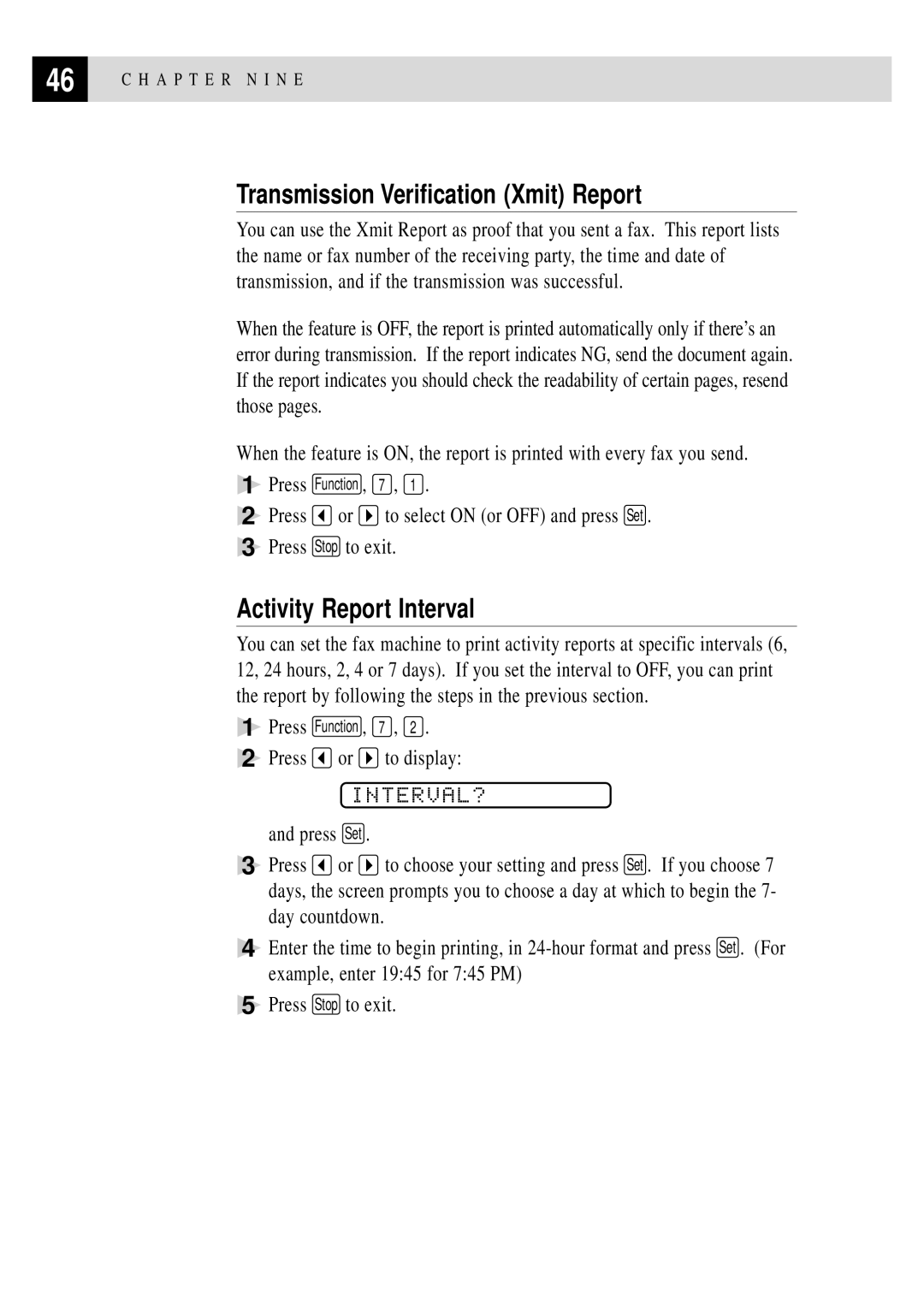 Brother 750, 770 owner manual Transmission Verification Xmit Report, Activity Report Interval, Interval? 