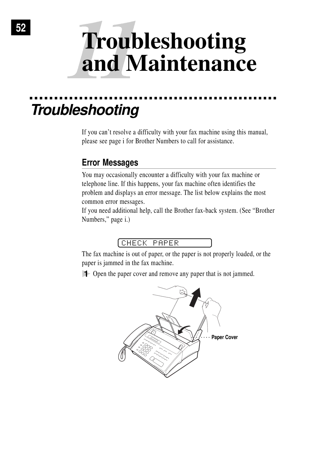 Brother 750, 770 owner manual Troubleshooting, Error Messages, Check Paper 