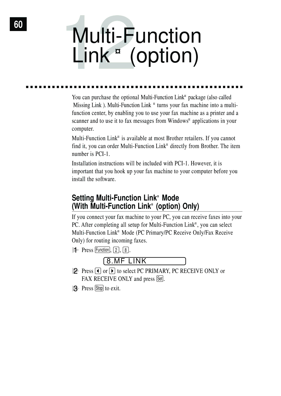 Brother 750, 770 owner manual 60 12Multi-Function Link option, MF Link 