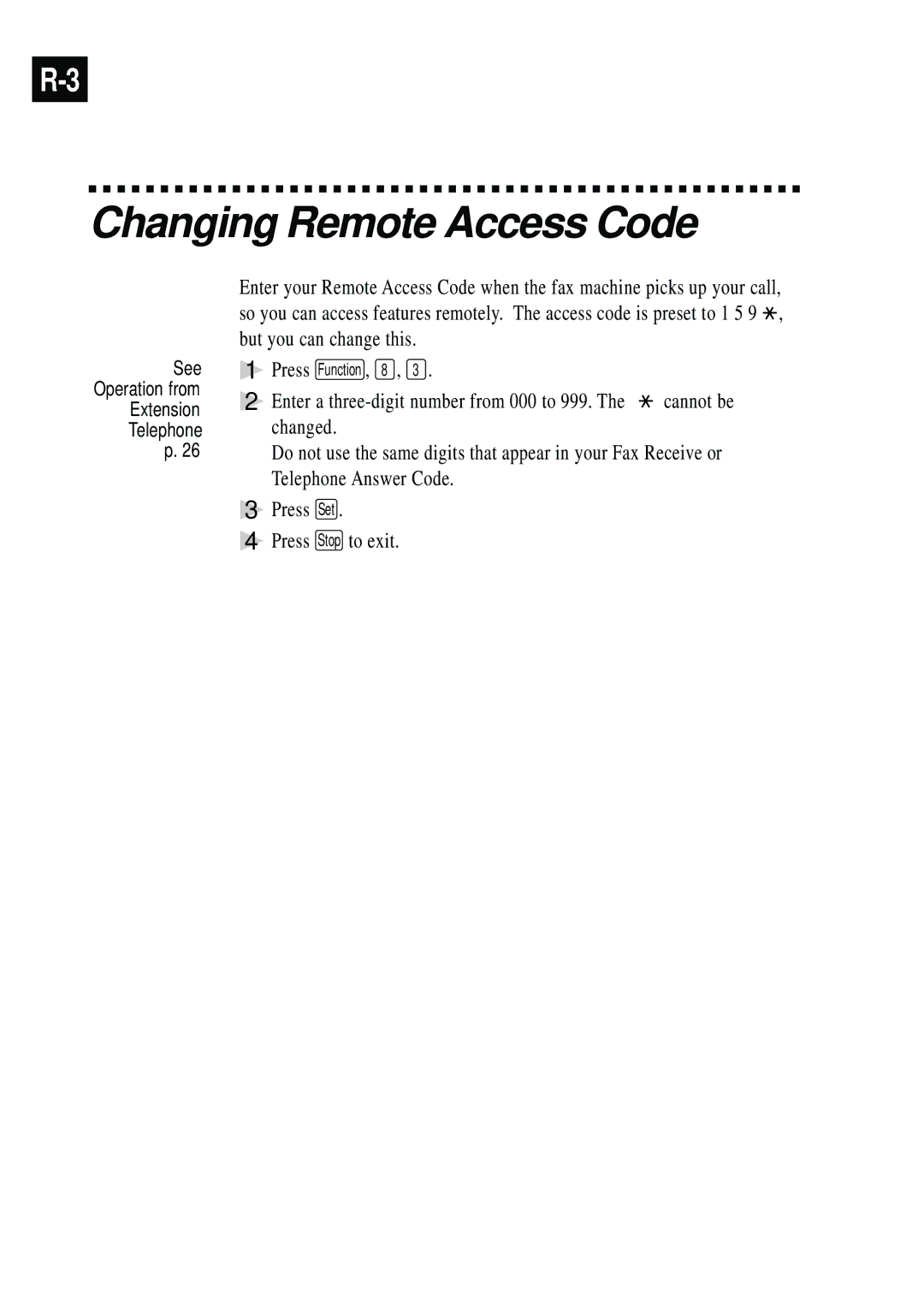 Brother 750, 770 owner manual Changing Remote Access Code 