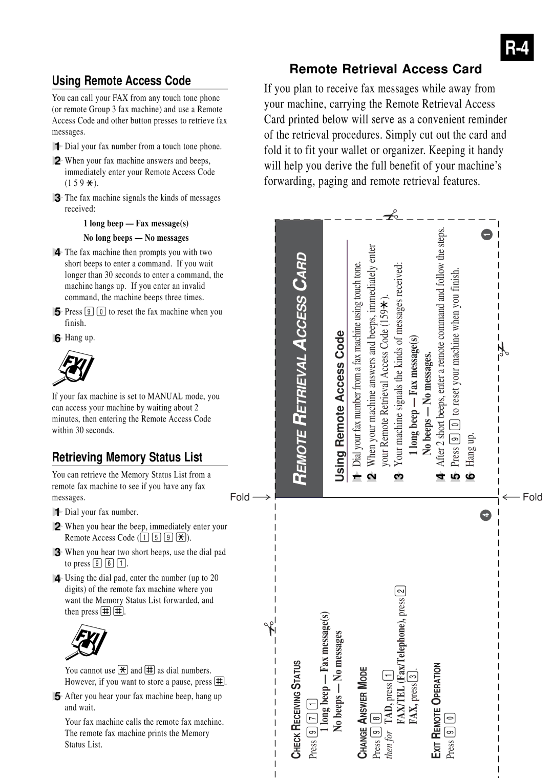 Brother 770, 750 owner manual Remote Retrieval Access Card 