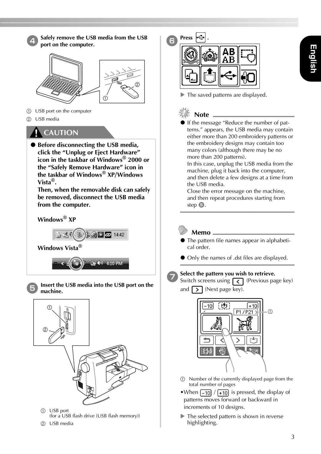 Brother 750E manual FPress, GSelect the pattern you wish to retrieve 