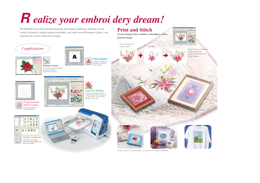 Brother 8 instruction manual Realize your embroi dery dream, Print and Stitch 