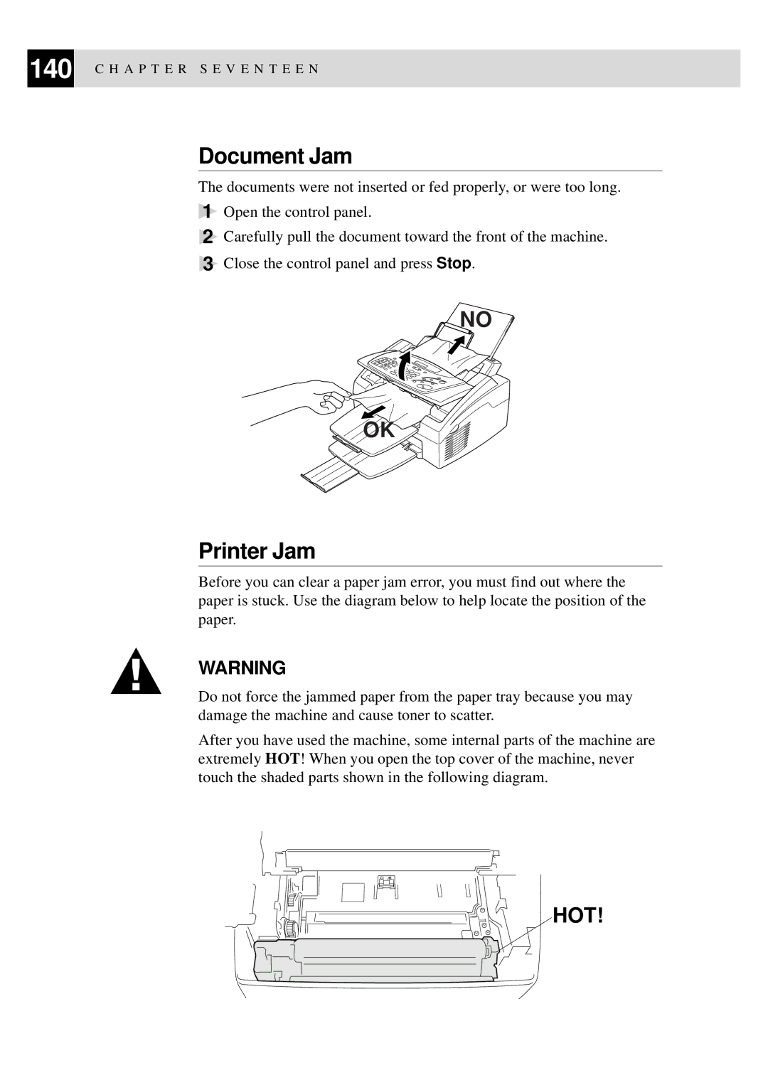 Brother 8060P MFC-9060 owner manual Document Jam, Printer Jam 