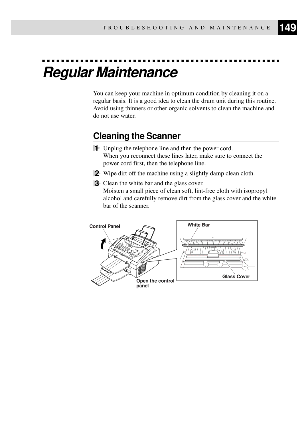 Brother 8060P MFC-9060 owner manual Regular Maintenance, Cleaning the Scanner 