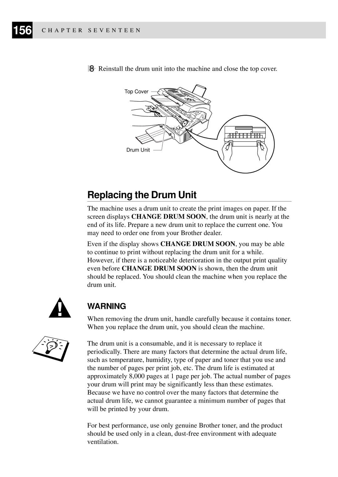 Brother 8060P MFC-9060 owner manual Replacing the Drum Unit 