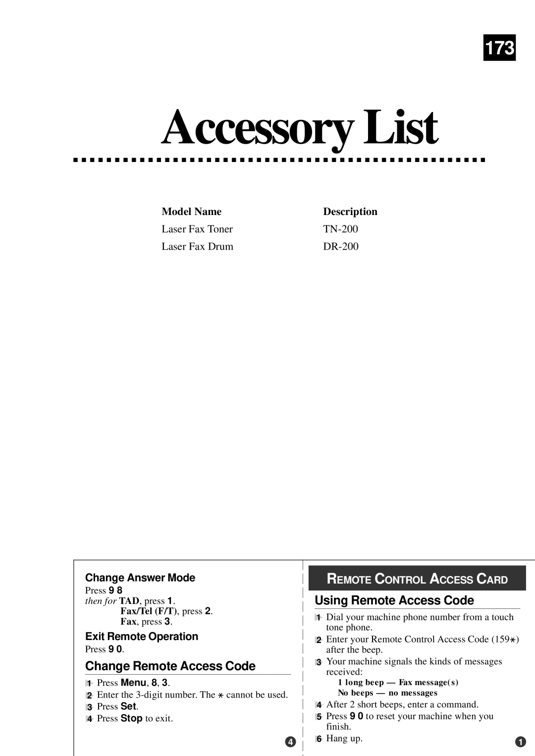 Brother 8060P MFC-9060 owner manual Accessory List, Model Name Description 