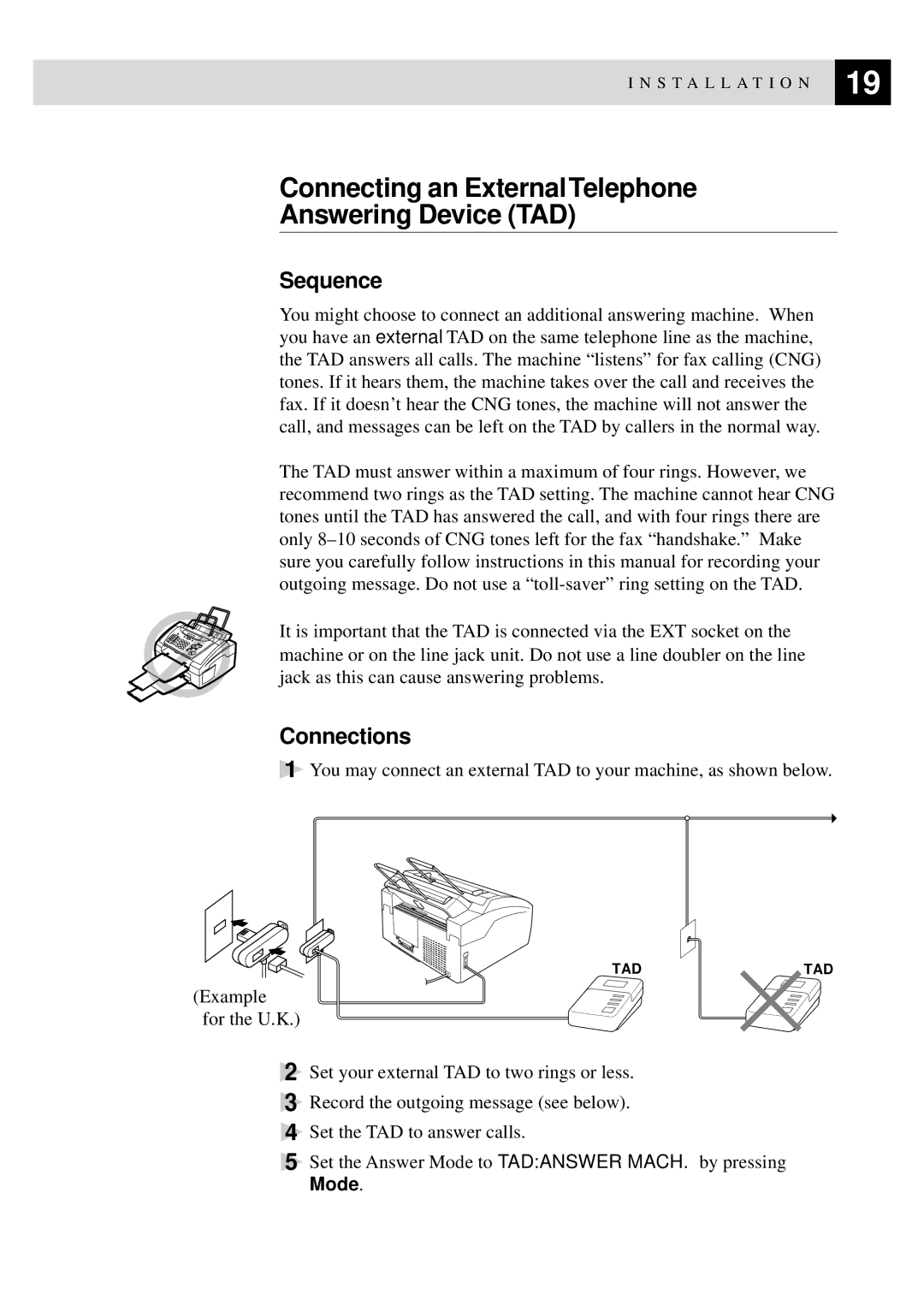 Brother 8060P MFC-9060 owner manual Connecting an External Telephone Answering Device TAD, Sequence, Connections 