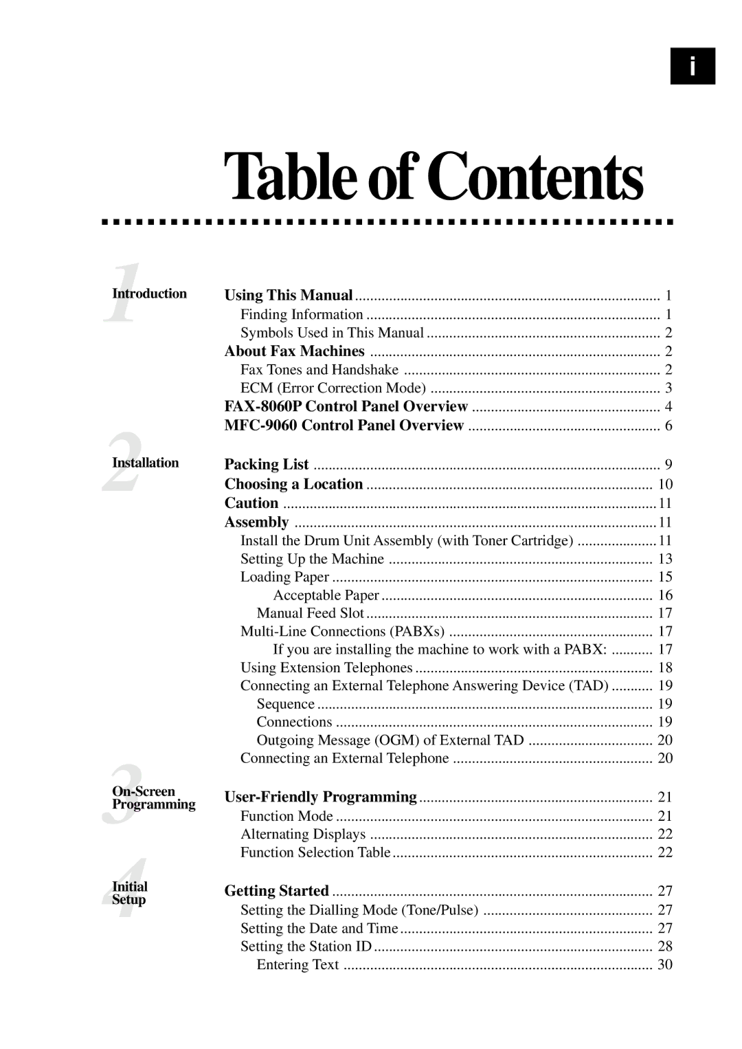 Brother 8060P MFC-9060 owner manual Table of Contents 