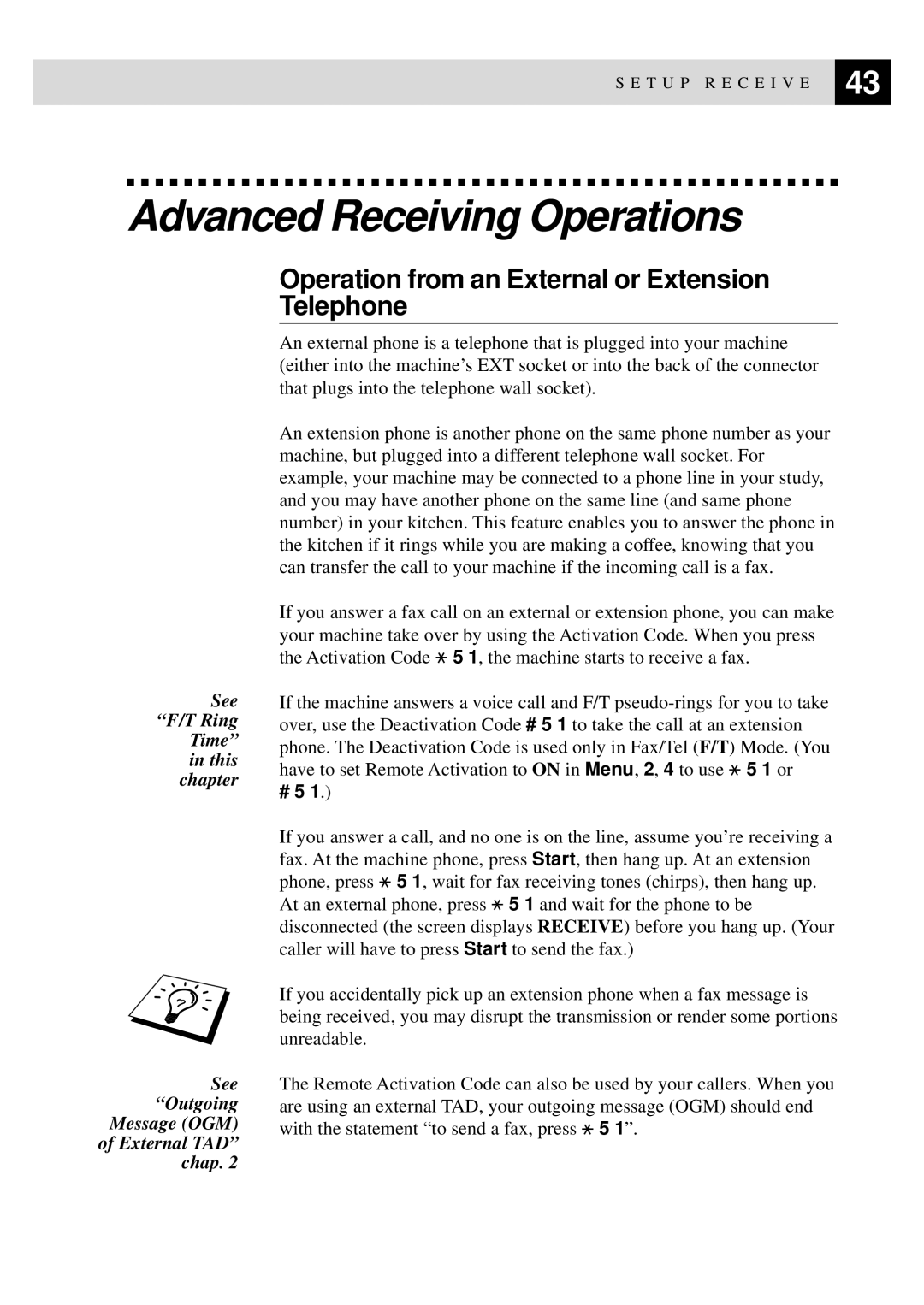 Brother 8060P MFC-9060 owner manual Advanced Receiving Operations, Operation from an External or Extension Telephone 