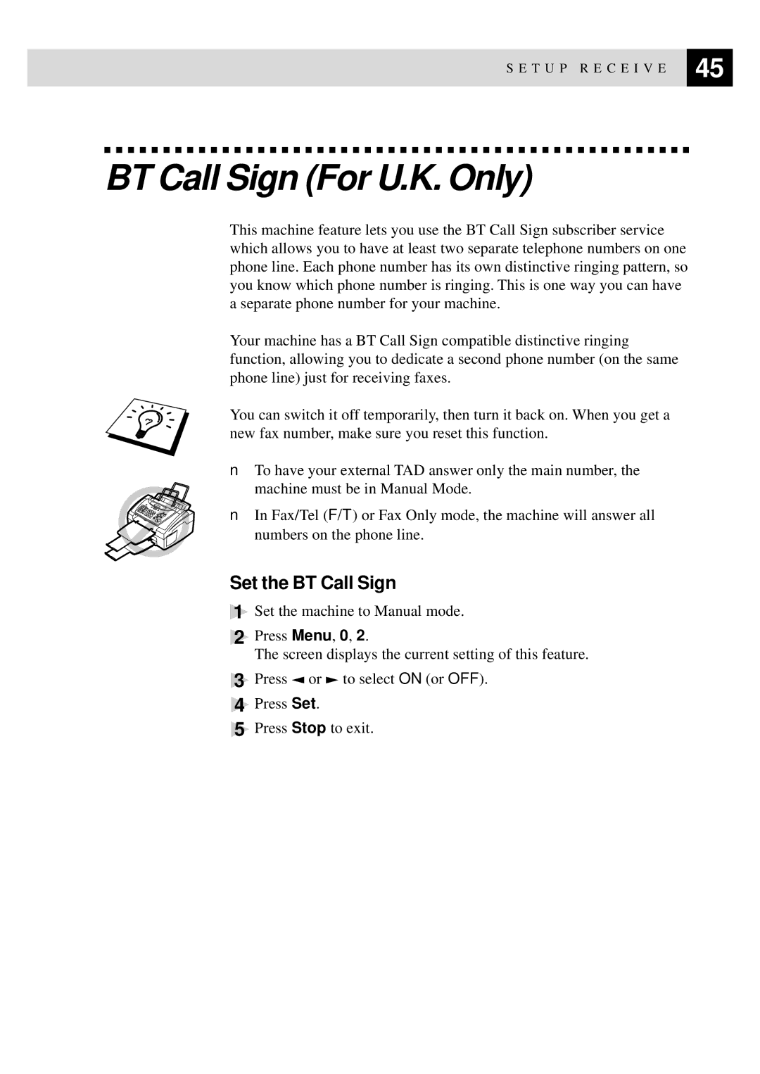 Brother 8060P MFC-9060 owner manual BT Call Sign For U.K. Only, Set the BT Call Sign 