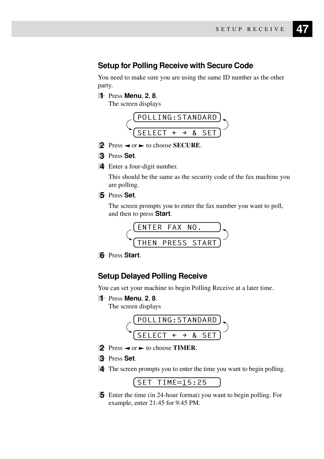 Brother 8060P MFC-9060 owner manual Setup for Polling Receive with Secure Code, Setup Delayed Polling Receive 