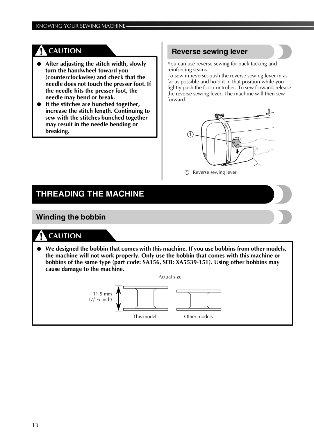 Brother 855-X06 operation manual Threading the Machine, Reverse sewing lever, Winding the bobbin 