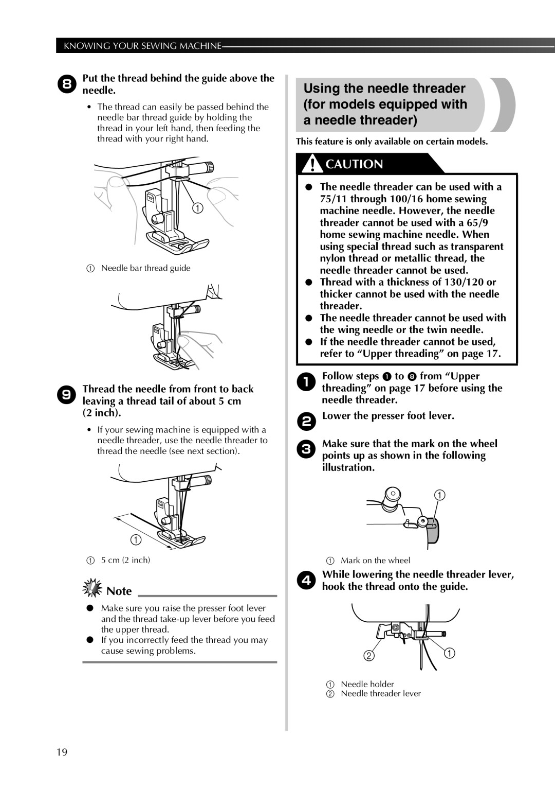 Brother 855-X06 operation manual Needle holder Needle threader lever 