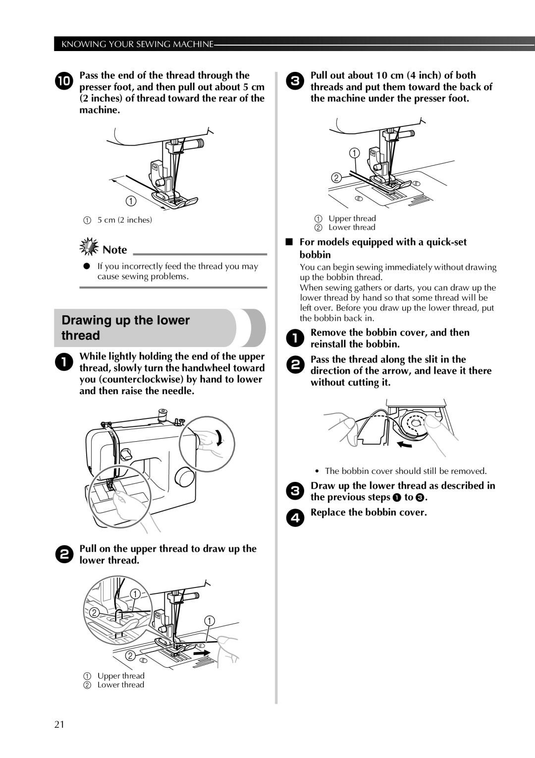 Brother 855-X06 operation manual Drawing up the lower thread, Pull on the upper thread to draw up the lower thread 