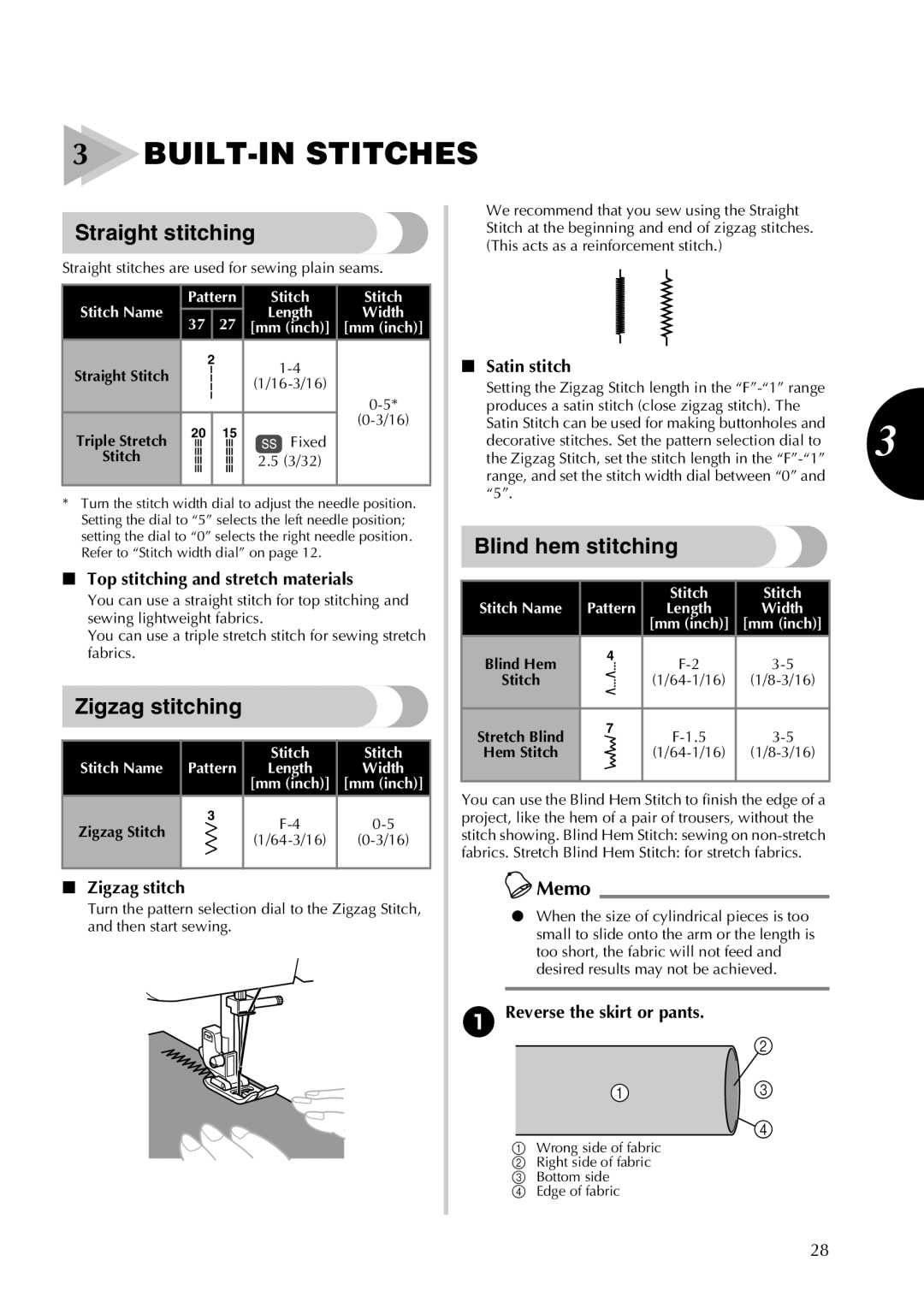 Brother 855-X06 operation manual BUILT-IN Stitches, Straight stitching, Zigzag stitching, Blind hem stitching 