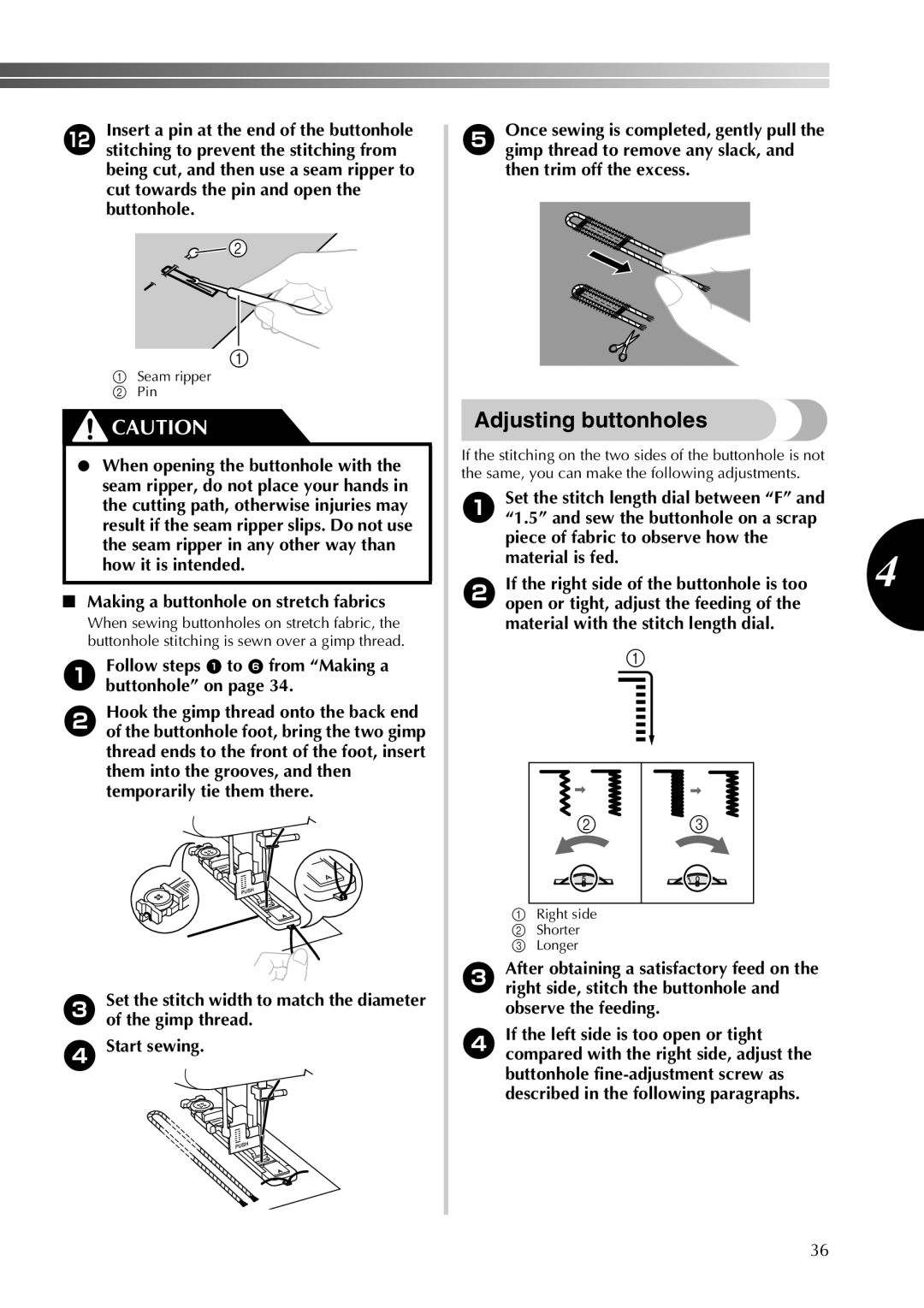 Brother 855-X06 operation manual Adjusting buttonholes, Making a buttonhole on stretch fabrics 