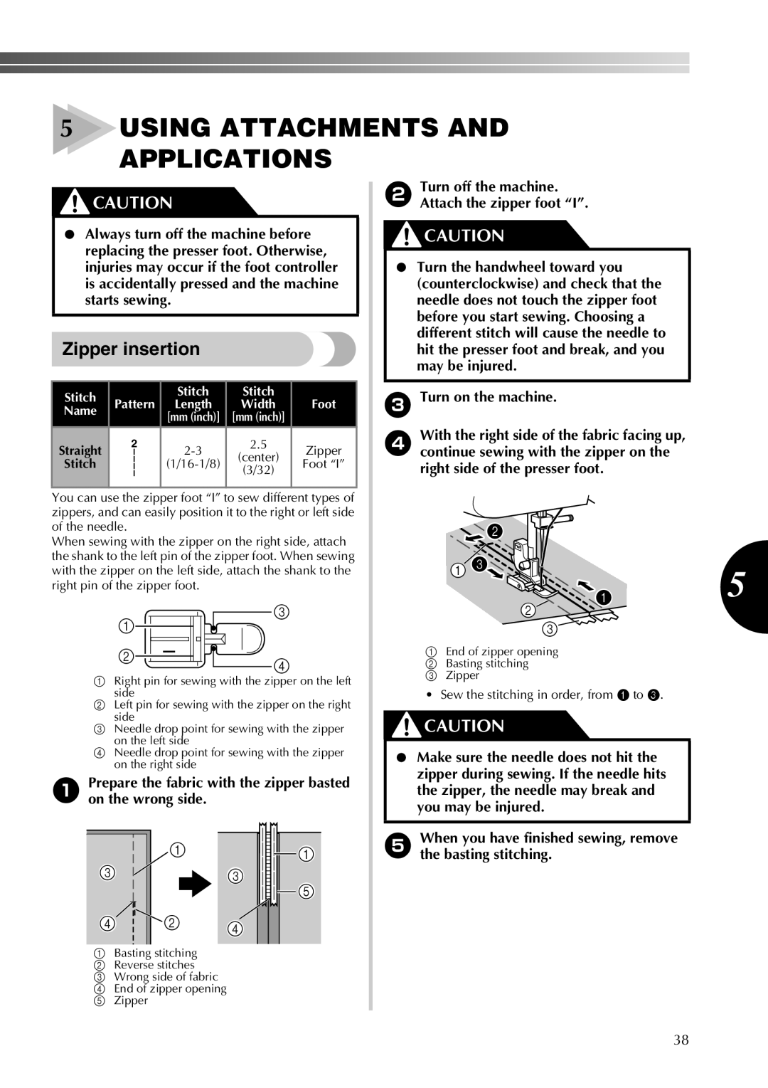 Brother 855-X06 operation manual Using Attachments and Applications, Zipper insertion, Name 