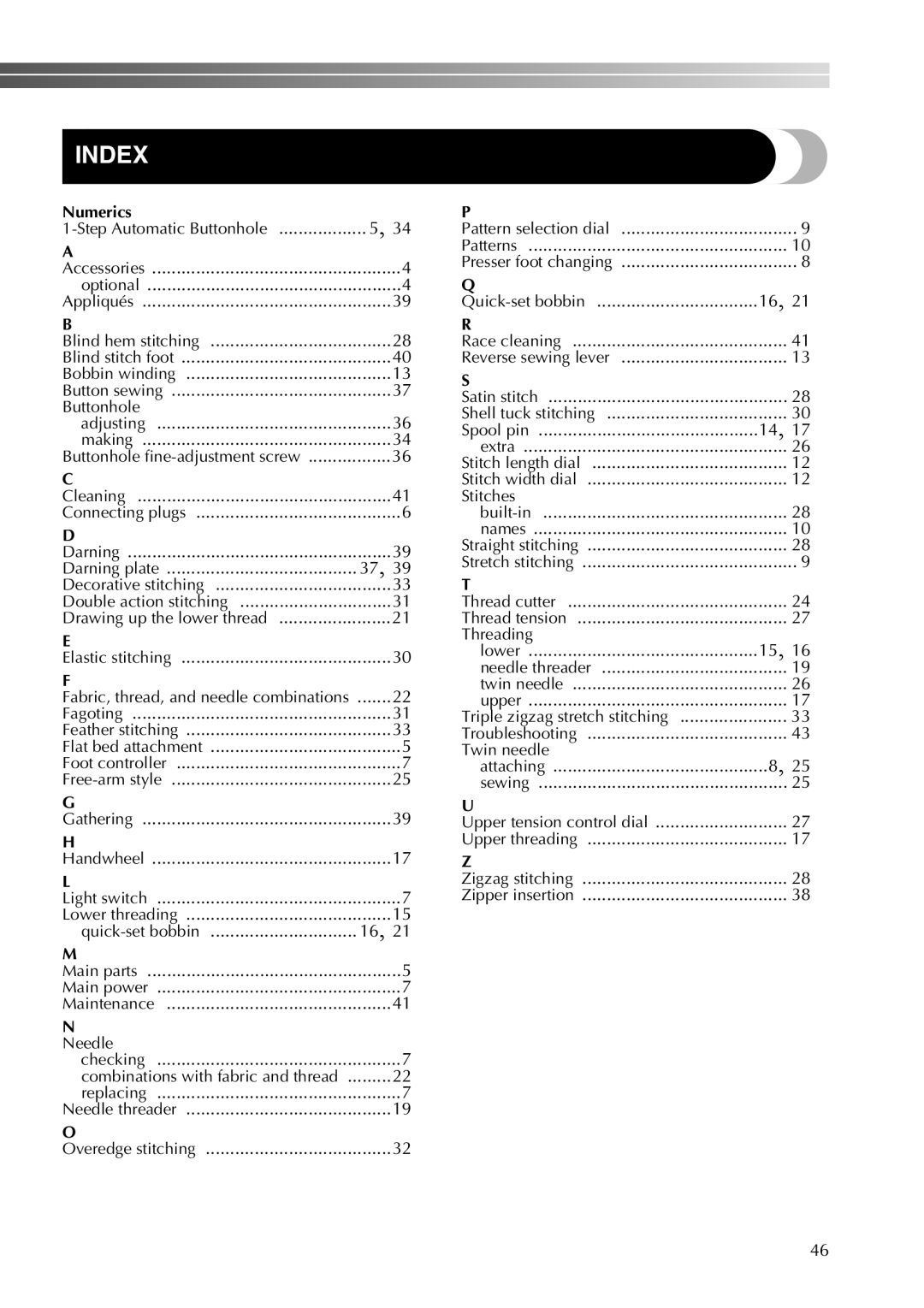 Brother 855-X06 operation manual Index, Numerics 