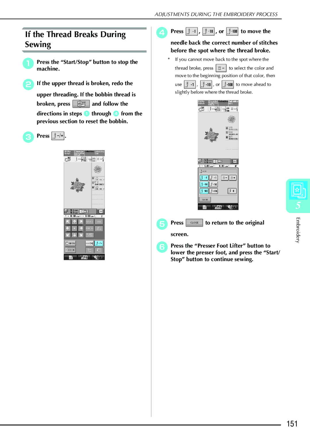 Brother 882-S90/S91 manual If the Thread Breaks During Sewing, 151 