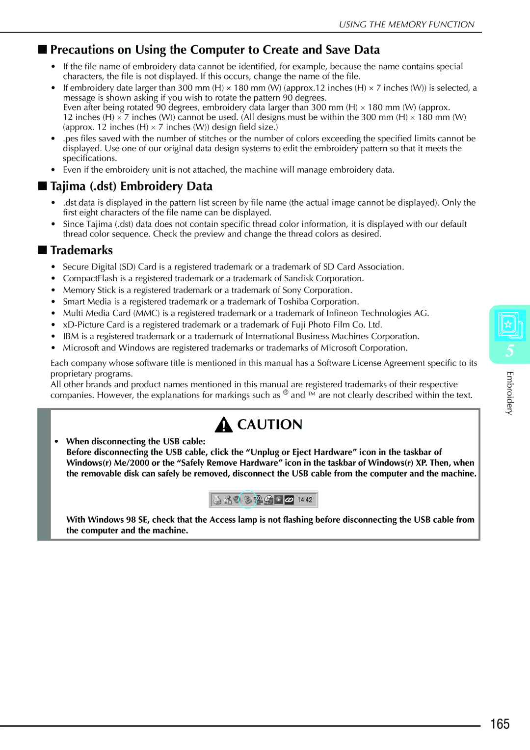 Brother 882-S90/S91 manual 165, Tajima .dst Embroidery Data 