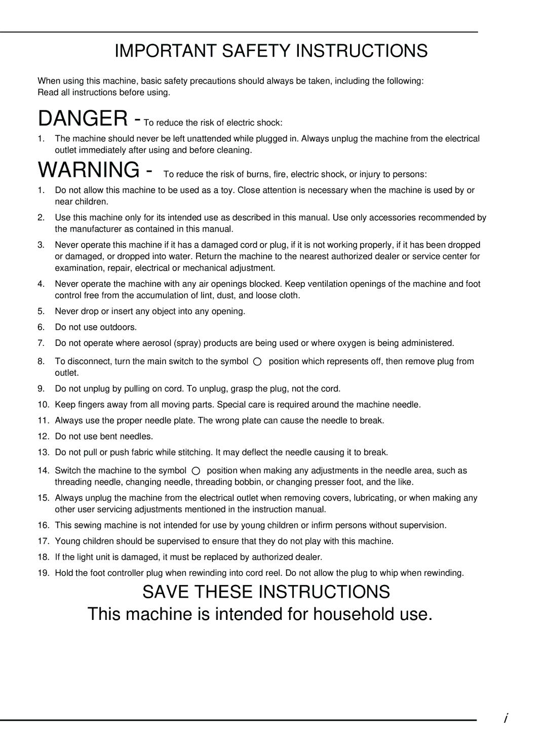 Brother 882-S90/S91 manual Important Safety Instructions 