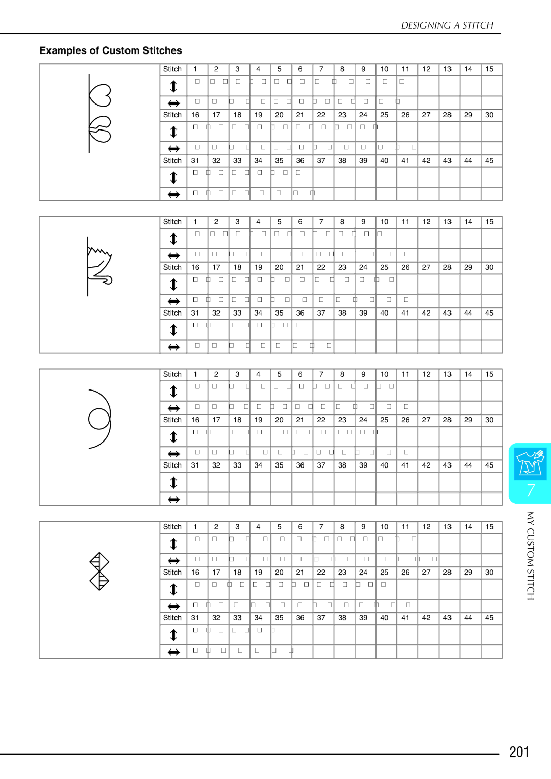 Brother 882-S90/S91 manual 201, Examples of Custom Stitches 