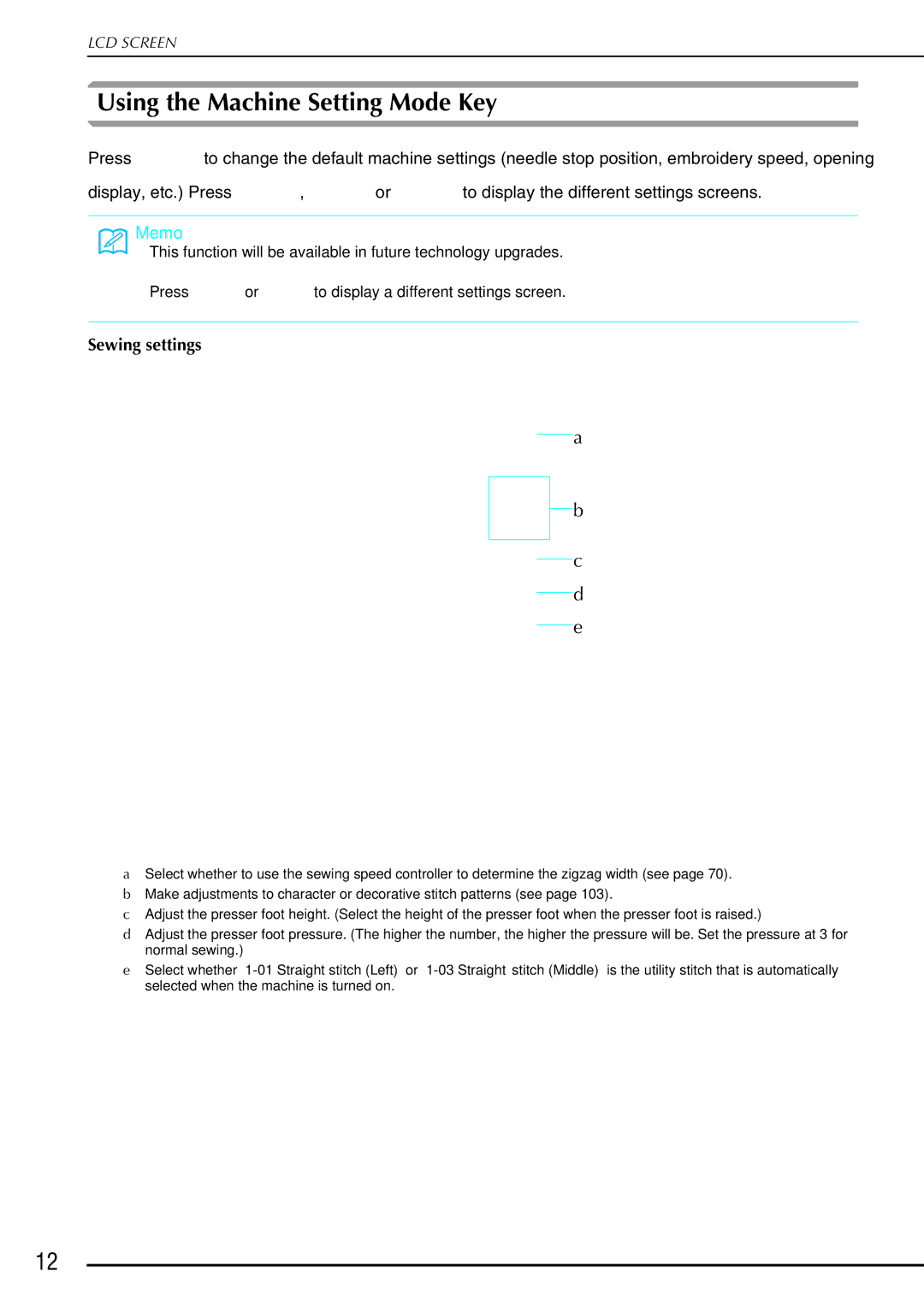 Brother 882-S90/S91 manual Using the Machine Setting Mode Key, Sewing settings 