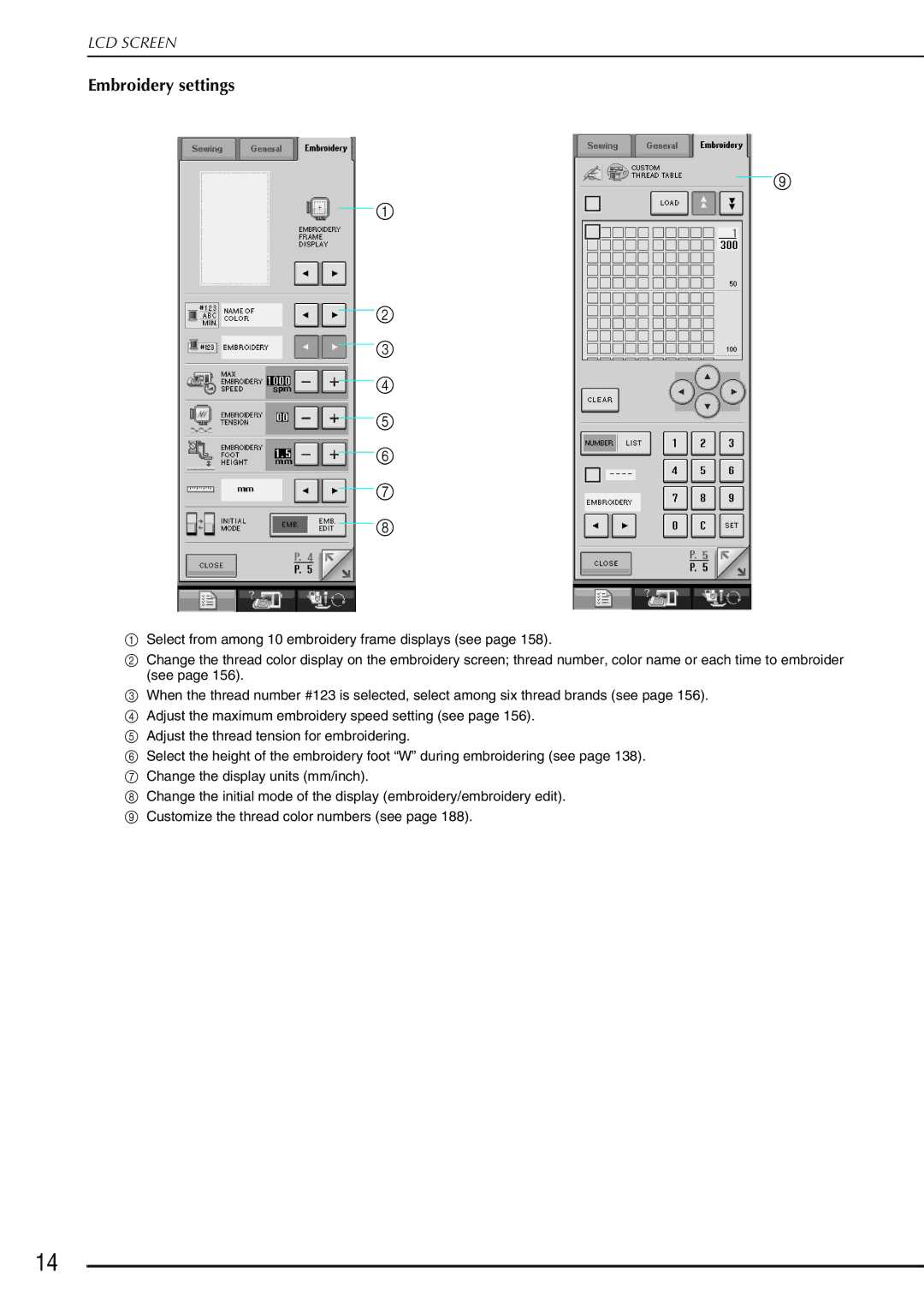 Brother 882-S90/S91 manual D e f g h, Embroidery settings 