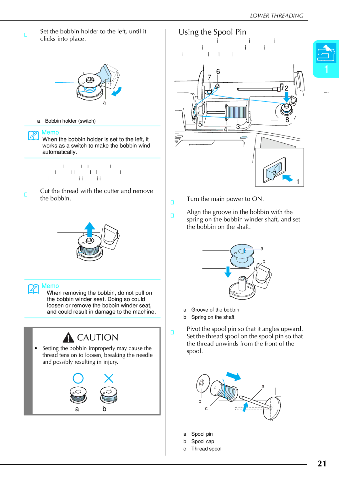 Brother 882-S90/S91 manual Using the Spool Pin 