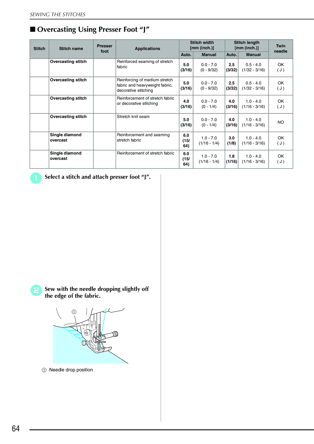 Brother 882-S90/S91 manual Overcasting Using Presser Foot J 