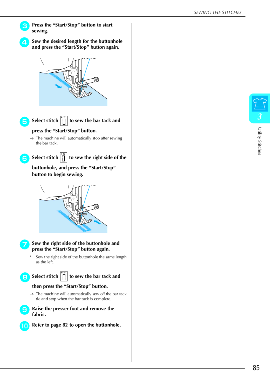 Brother 882-S90/S91 manual Presssewing.the Start/Stop button to start 