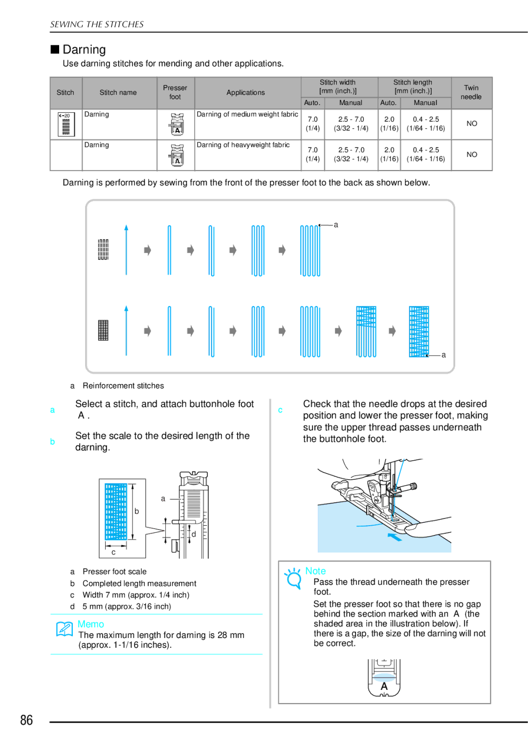 Brother 882-S90/S91 manual Darning, Use darning stitches for mending and other applications 