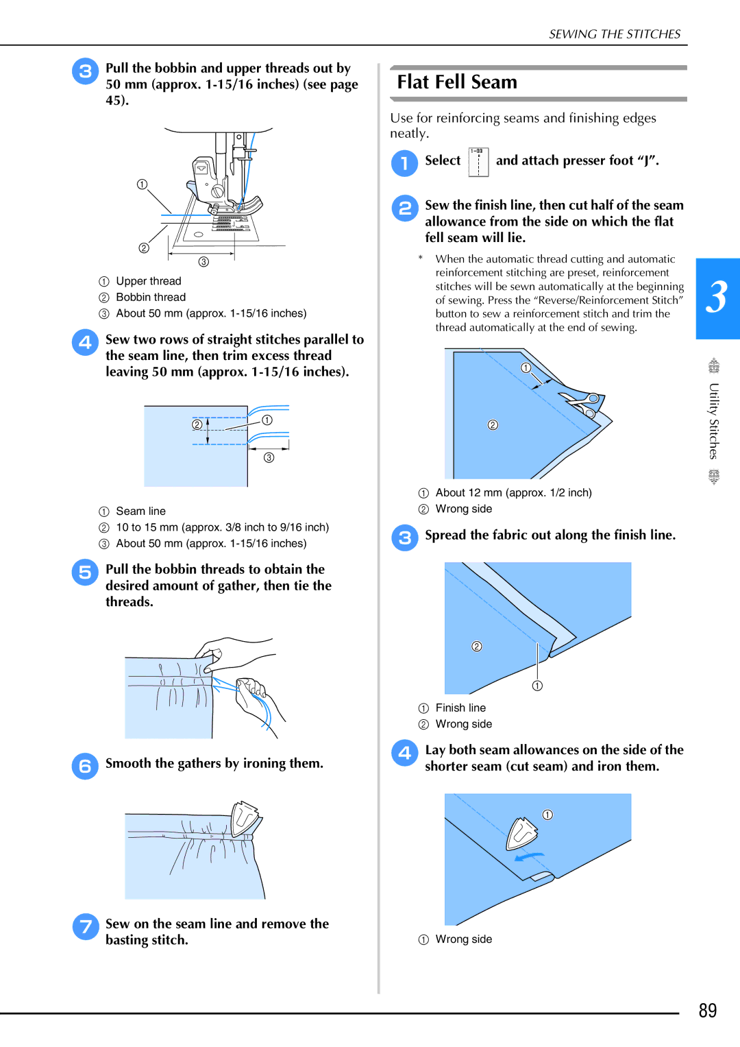 Brother 882-W02, 882-W01 operation manual Flat Fell Seam, Spread the fabric out along the finish line 